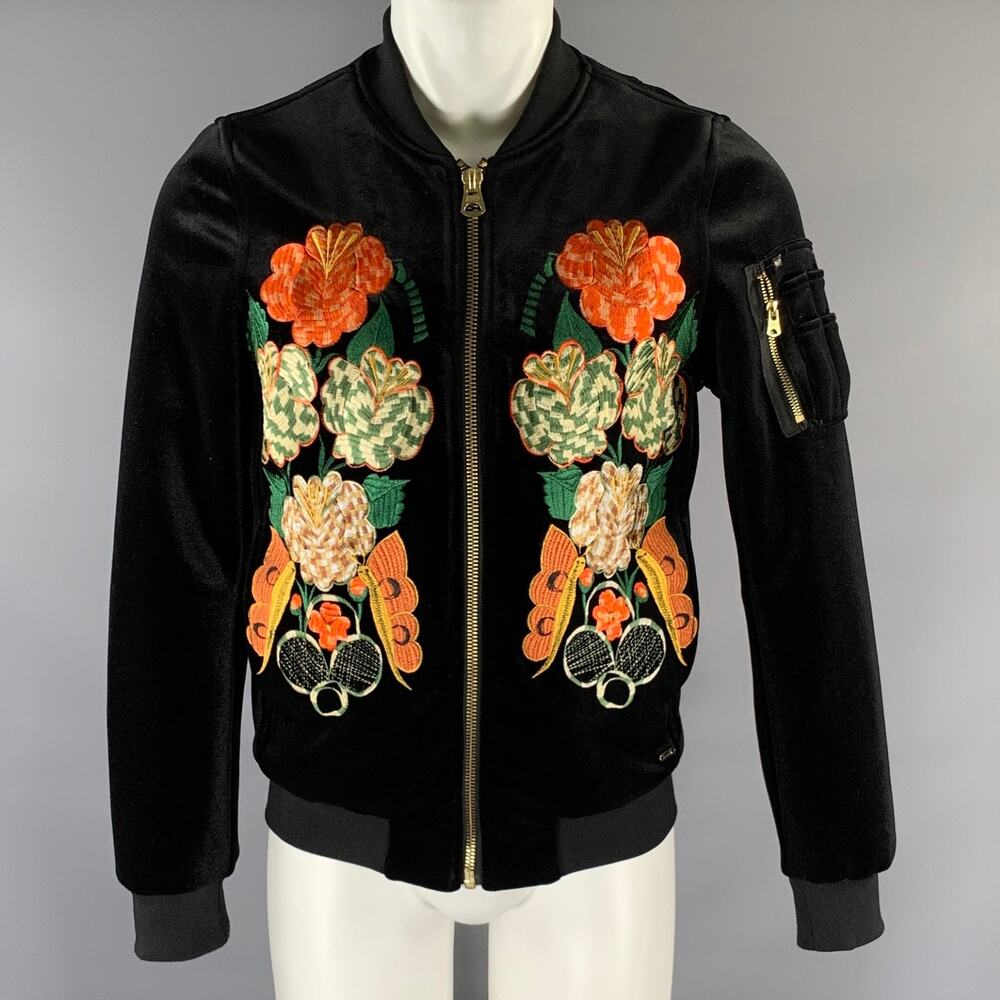 SCOTCH AND SODA Chest Size S Black Embroidery Polyester Bomber Jacket